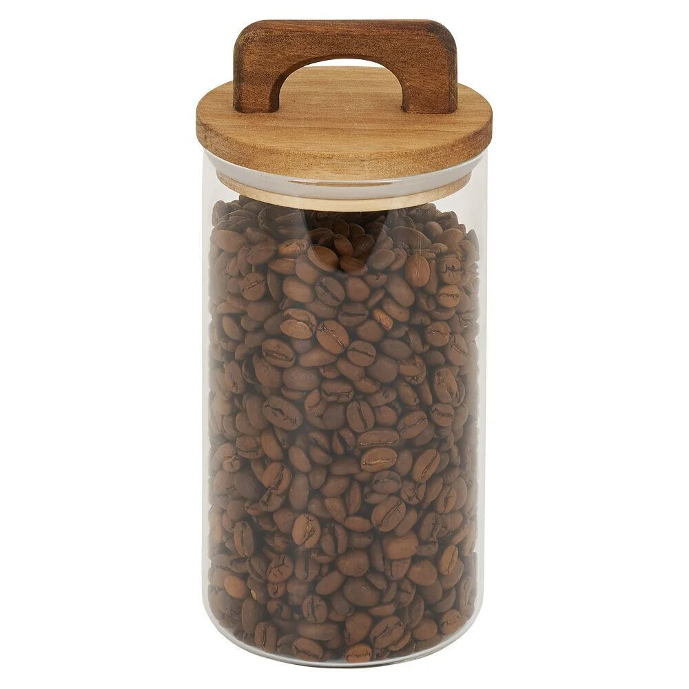 Bocal de conservation 800ml en verre avec couvercle en bois Ø9,5xH14cm