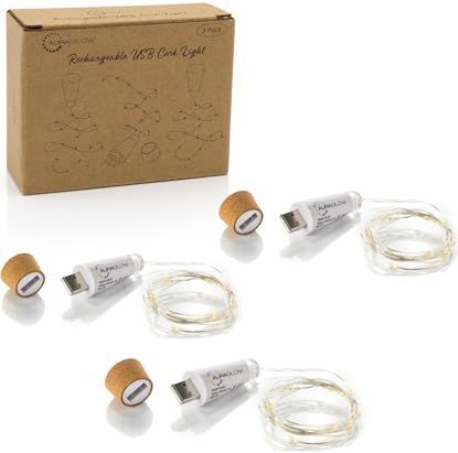 Auraglow Oplaadbare USB Fles Kurk Draad Fairy String Light met 15 LEDs (3 Pack)