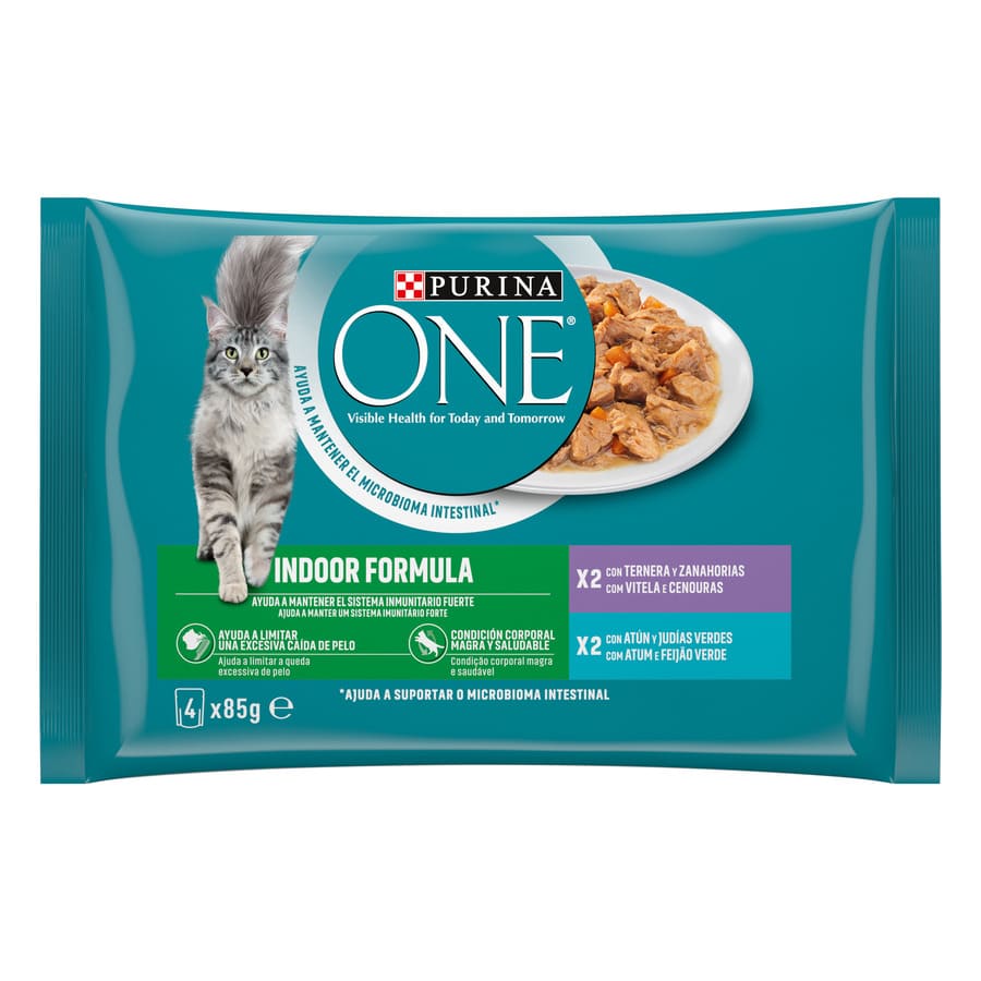 Sachê de fórmula Purina One Indoor em molho para gatos.