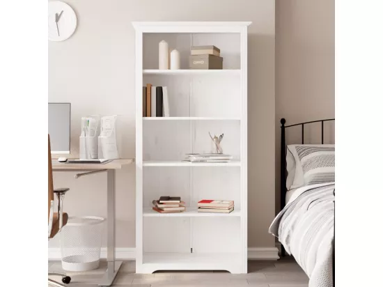 Bibliothèque BODO blanc 80x38x180 bois pin massif 5 niveaux