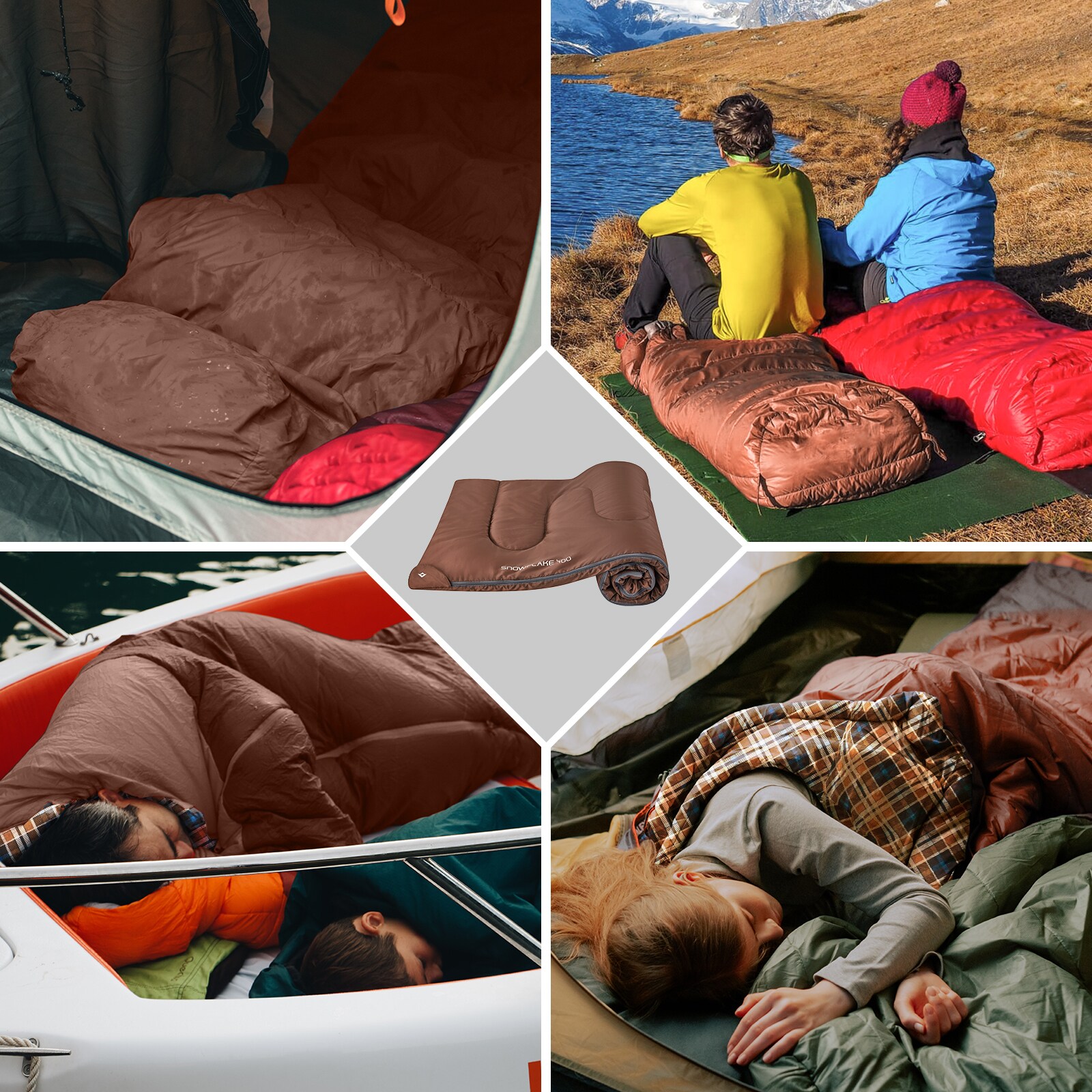 KINGCAMP Deckenschlafsack Snowflake 400 Winter Schlafsack XL Breit Baumwolle -15 Farbe: cappuccino, Variante: Zipper Links
