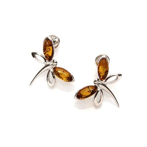 Boucle d'oreille libellule argent ambre