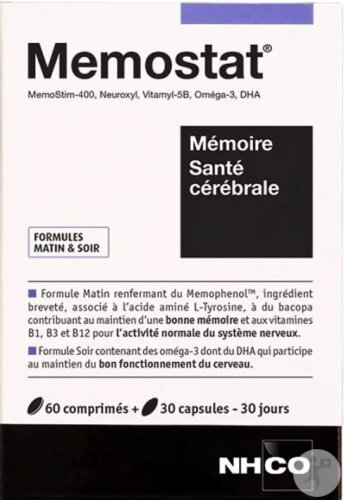 NHCO Memostat Santé Cérébrale Et Mémoire 60 Comprimés + 30 Capsules