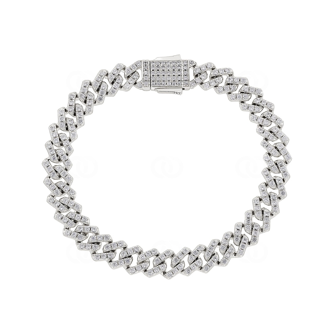 8mm Prong Cuban Link Panzerarmband 925 Silber mit Zirkonia