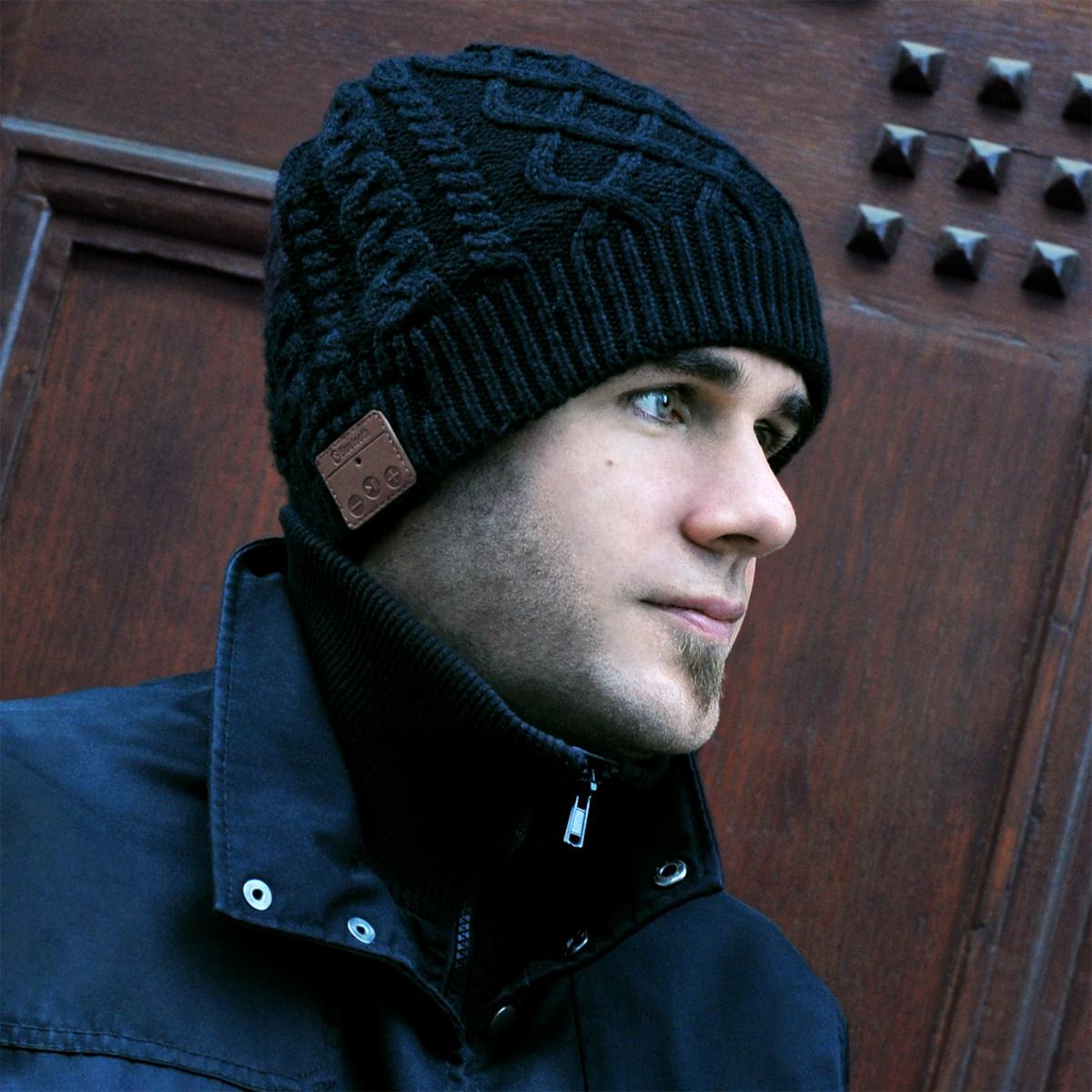 Sharon Music Beanie Bluetooth Kopfhörer-Mütze mit Zopfmuster schwarz