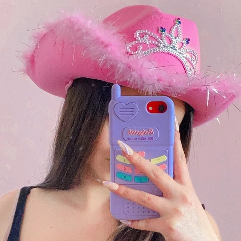 (40x25x13cm) Cowgirl Hut Fasnachts Kostüm Zubehör Feder Hut Motto Party Accessoire Foto Requisite - Pink