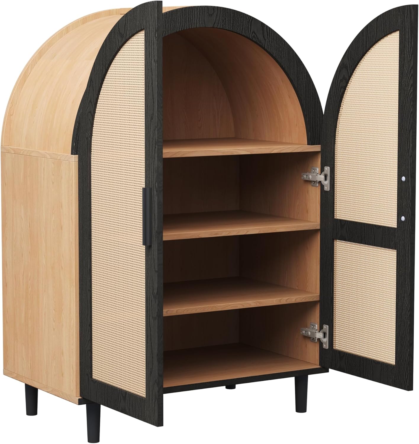 Merax Sideboard Schuhschrank 70x100x40cm mit Rattantüren, 2 Türen & 3 Regale, Metallbeine, Stauraum für 12–15 Paar Schuhe, Wohnzimmer, Flur, Eingangsbereich