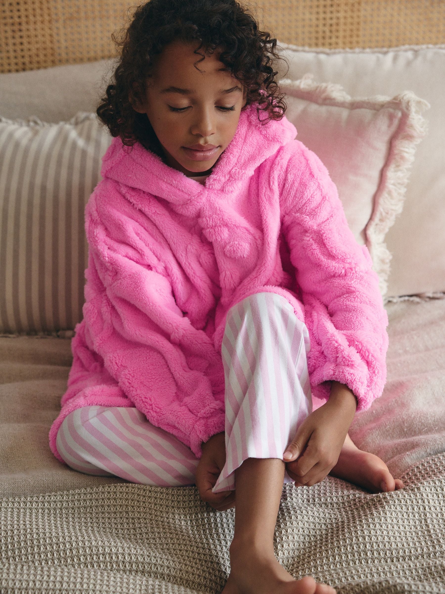 Roze Happy Face - Jacquard fleecedeken met capuchon (3-16jr)