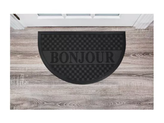 Tapis d'entrée demi-lune - 45 x 75 cm - Bonjour - Noir