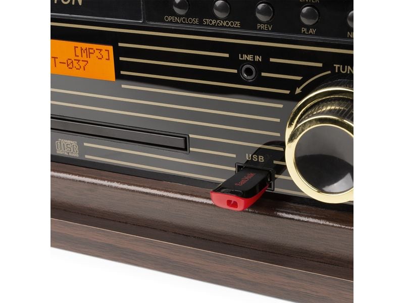 Fenton Plattenspieler Memphis Vintage Dunkelbraun Retro Plattenspieler mit Radio, Bluetooth, Media-Player und Umwandlungsmöglichkeit für Schallplatten und Kassetten