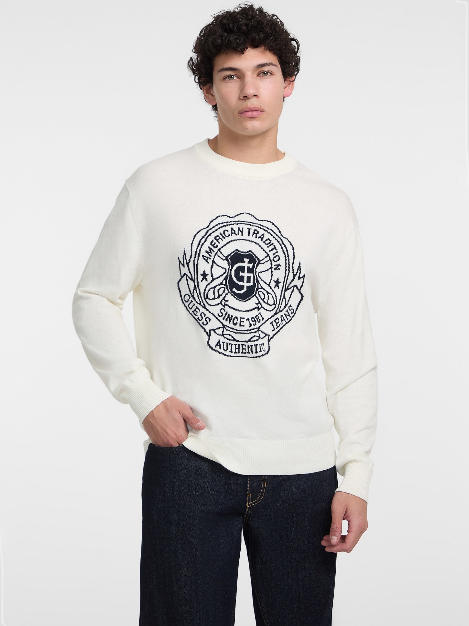 Suéter de gola redonda em jacquard