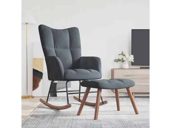 Chaise à bascule avec repose-pied Gris foncé Velours