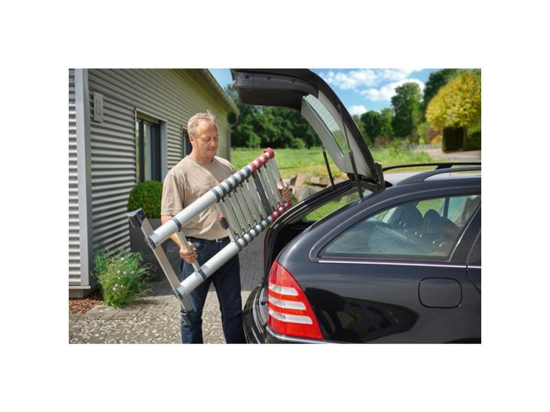 Hailo Teleskop-Anlegeleiter T80 Flexline 380 13 Stufen Aluminium Sicherheits-Teleskopleiter mit Quertraverse