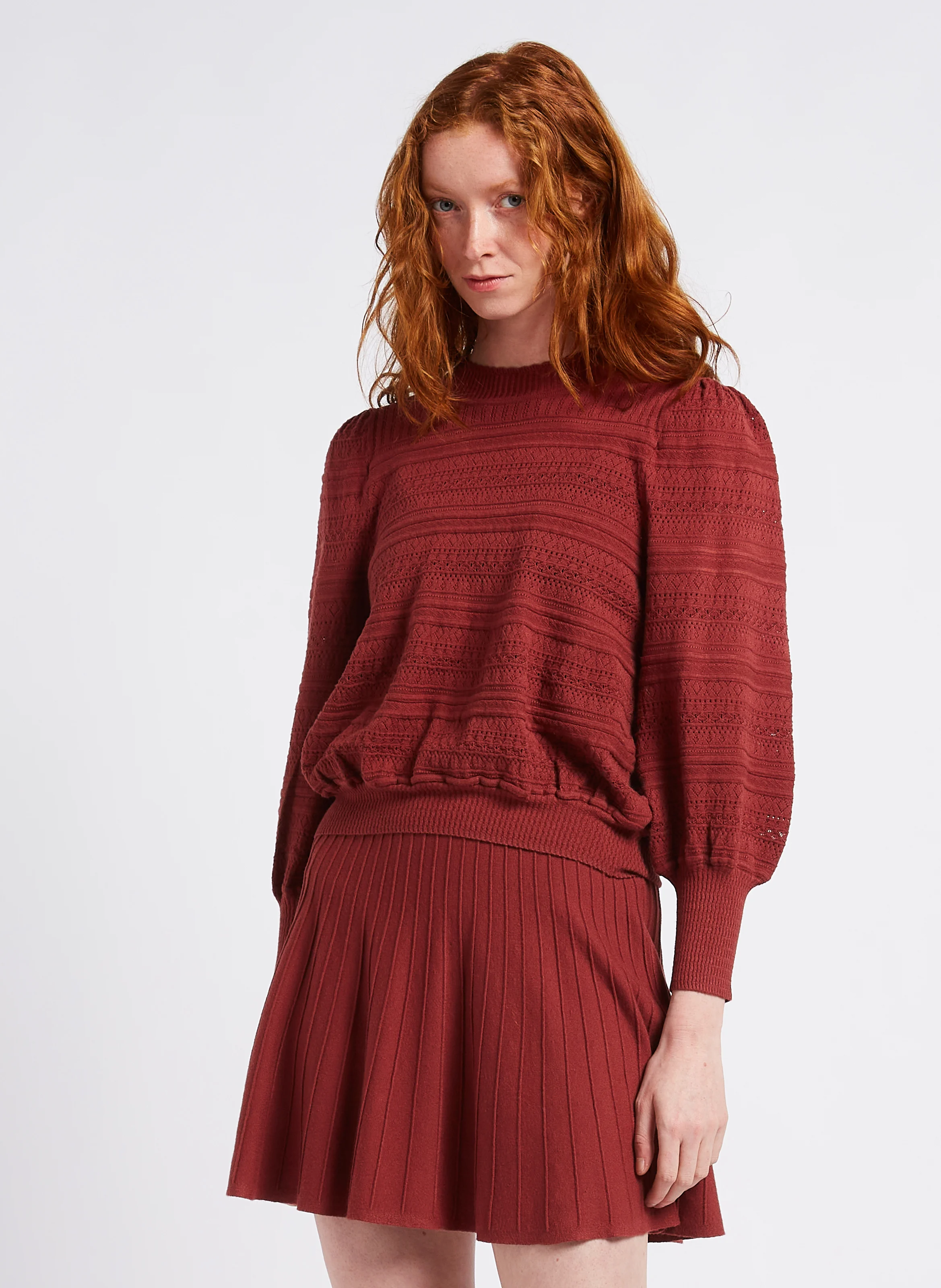 MILET - Pull col rond en maille ajourée| Rouge