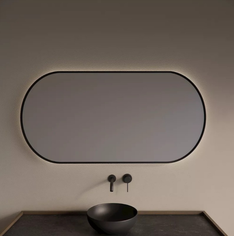 Gliss Design Aura spiegel met LED-verlichting 120x70cm mat zwart