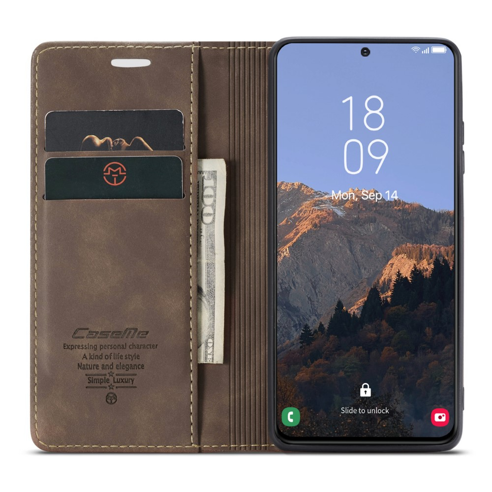 Samsung Galaxy S23 5G Leder Tasche Flip Wallet Etui mit Kartenfächern - Dunkelbraun