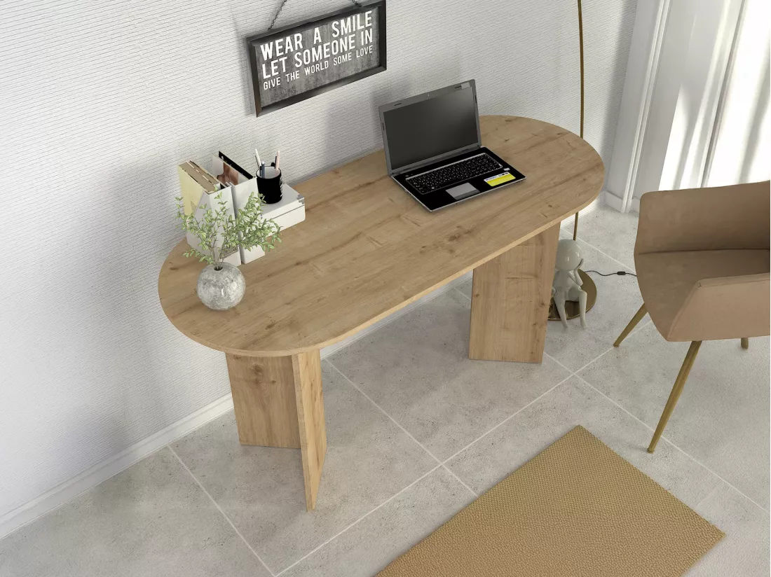 Bureau console - Coloris : Naturel clair - TOPANIA