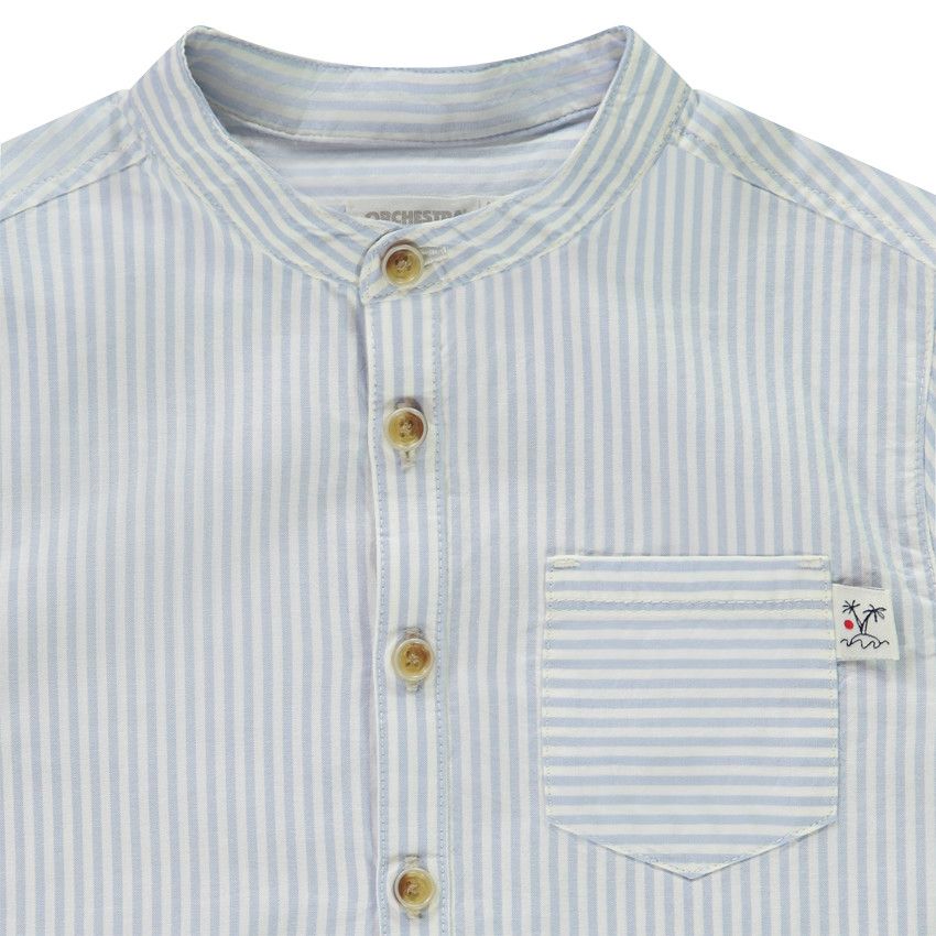 Chemise manches courtes rayée à col mao pour garçon - Ecru