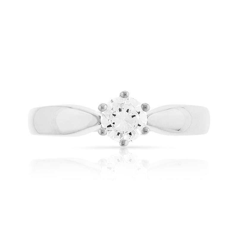 Bague Solitaire or 750 blanc diamant 0.40 ct H/SI