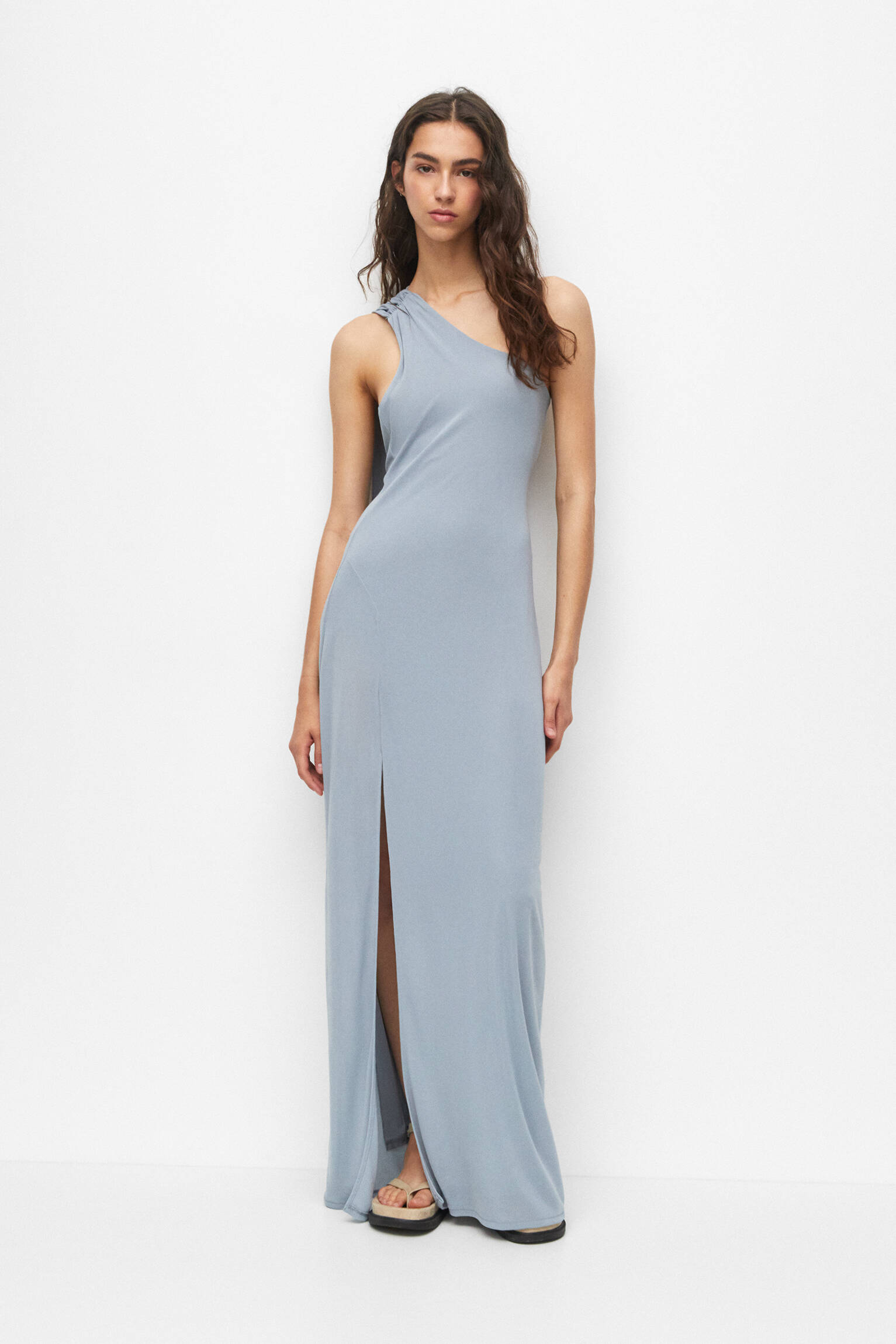 VESTIDO LONGO ASSIMÉTRICO EDIÇÃO LIMITADA - CINZA