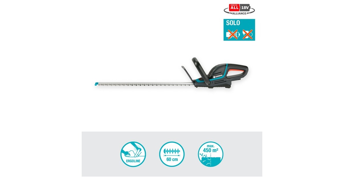 GARDENAAccu heggenschaar ComfortCut 60/18V P4A solo  (Grijs/turquoise, 14731-55, Accu niet inbegrepen)