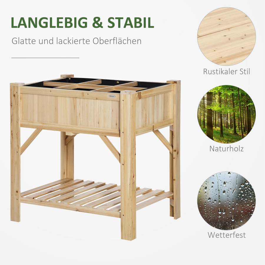 Outsunny Hochbeet mit 6 getrennten Anbauflächen natur