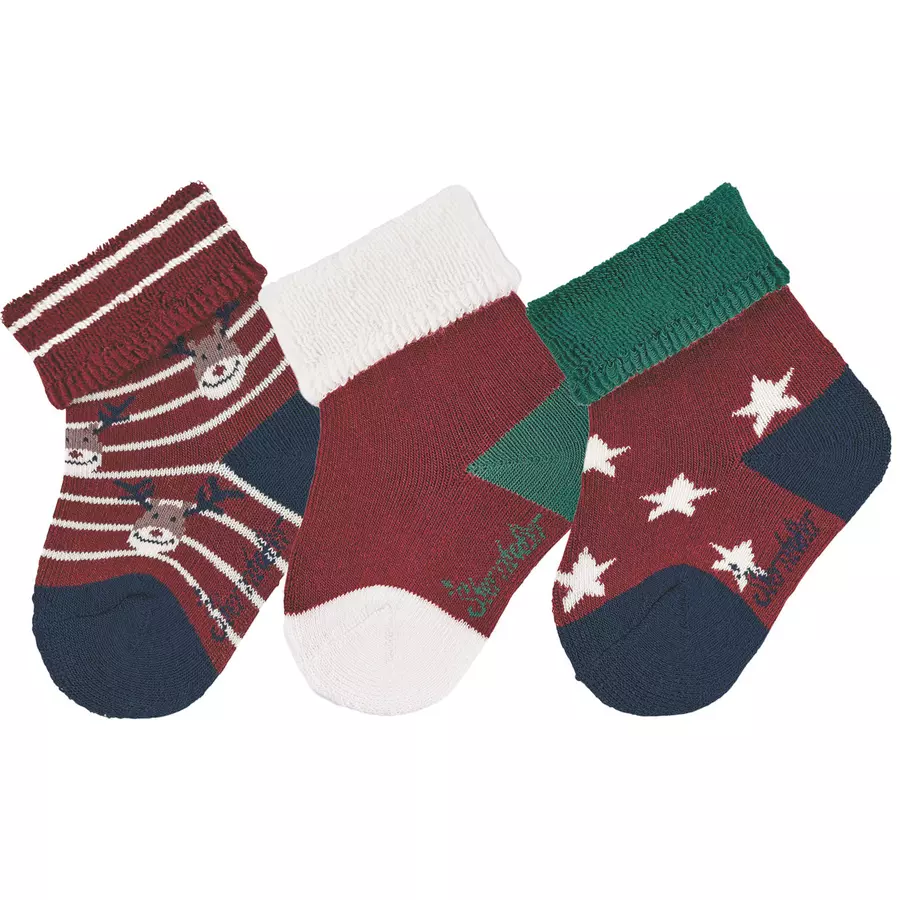 Sterntaler Baby-Söckchen 3er-Pack Weihnachten dunkelrot