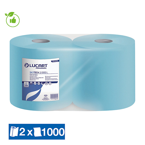 Bobine d'essuyage bleue Lucart 1000 formats, lot de 2