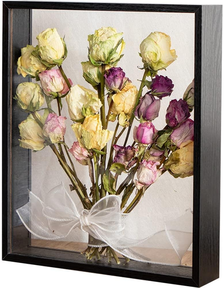 (31.5x41.6cm) 3D Holz Bilderrahmen DIY Home Deko Fotorahmen zum Befüllen für Trockenblumen - Schwarz