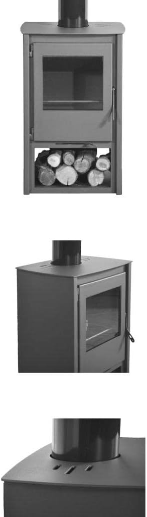 Holzofen Eco Design Bayonne Premium - Kaminofen mit Panoramaglas, Air Wash System und Doppelbrennung - 280 m³ Heizvolumen - 8 kW Leistung - Grau