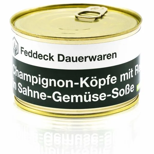 Feddeck Dauerwaren -  Fertiggericht Dose Champignonköpfe mit Reis in Sahne-Gemüse-Soße 400 g