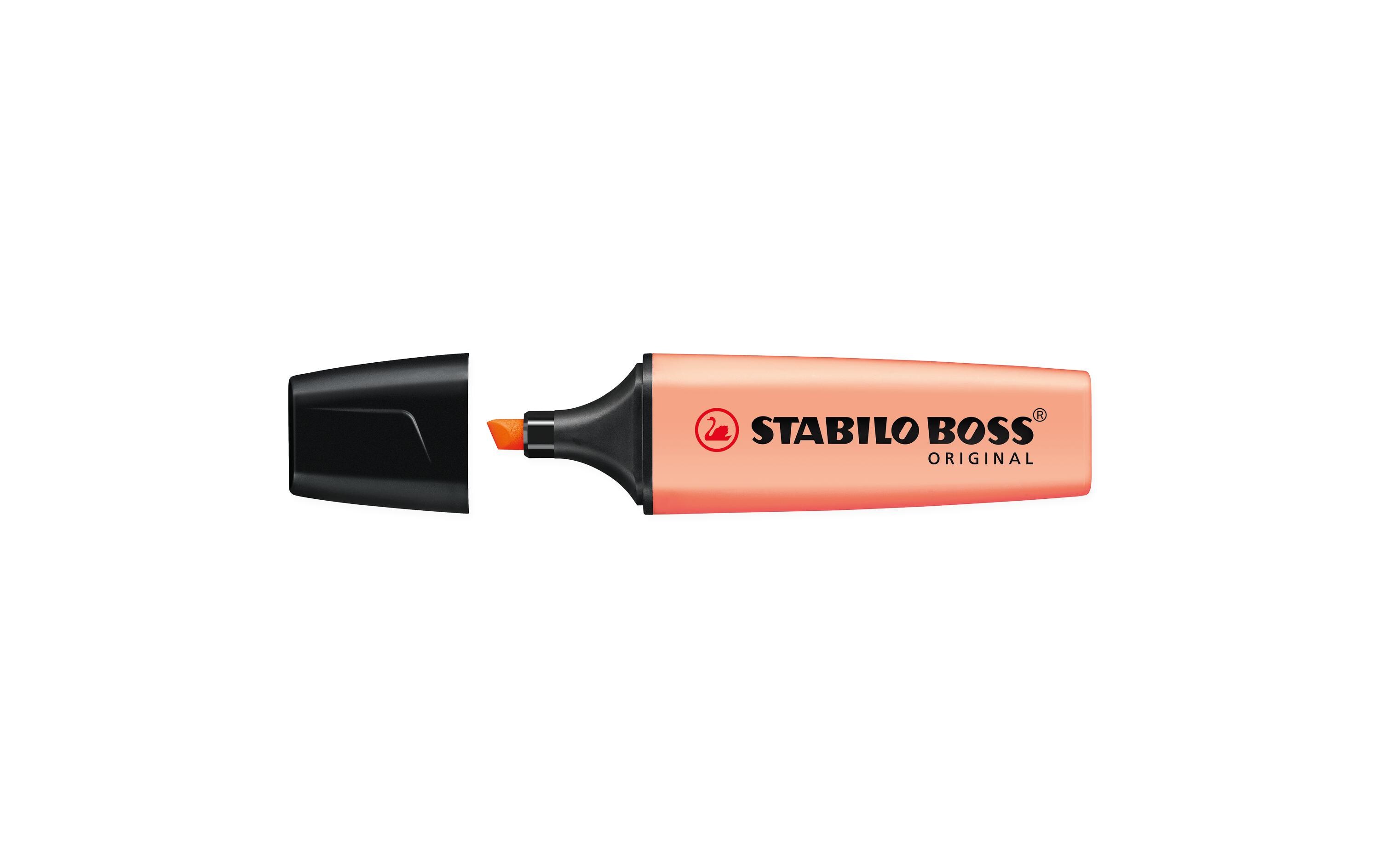 Textmarker Boss Pastell PfirsichTextmarker mit Universaltinte auf Wasserbasis für alle Papiere