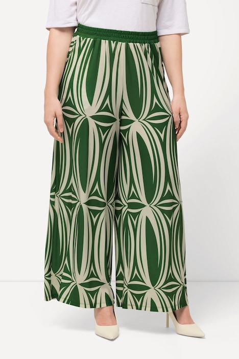 Jersey-Culotte, grafischer Druck, weites Bein, Elastikbund