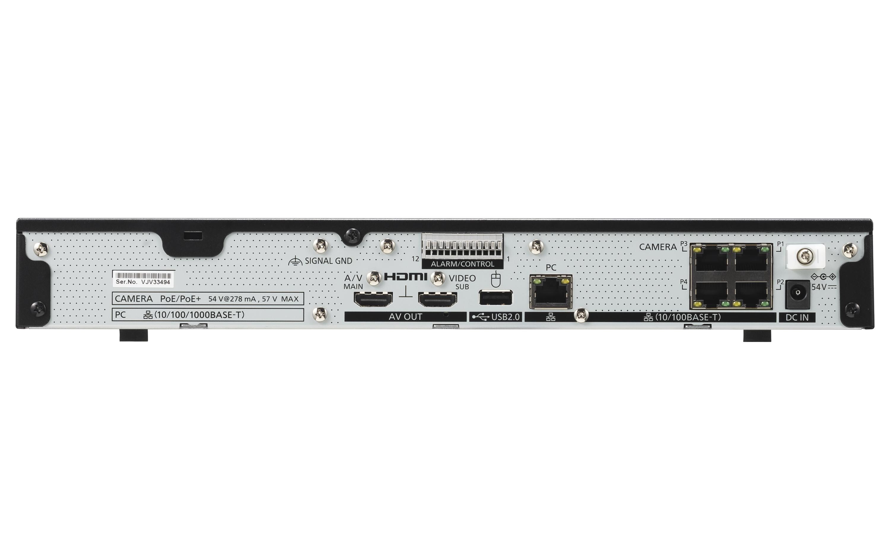 Netzwerkrekorder WJ-NU101KG 4 Kanal ohne HDD<br>Neue NVRs mit höherer Sicherheitsstufe und einfacher Installation mit integriertem PoE+ Switch