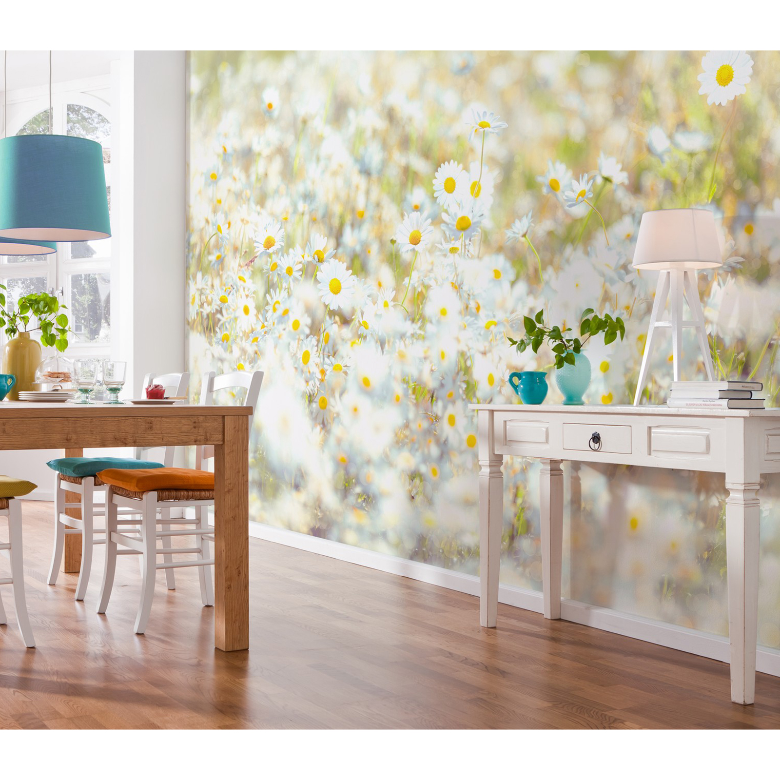 Papier-Fototapete DAISIES - weiß-grün - 3,68 Meter