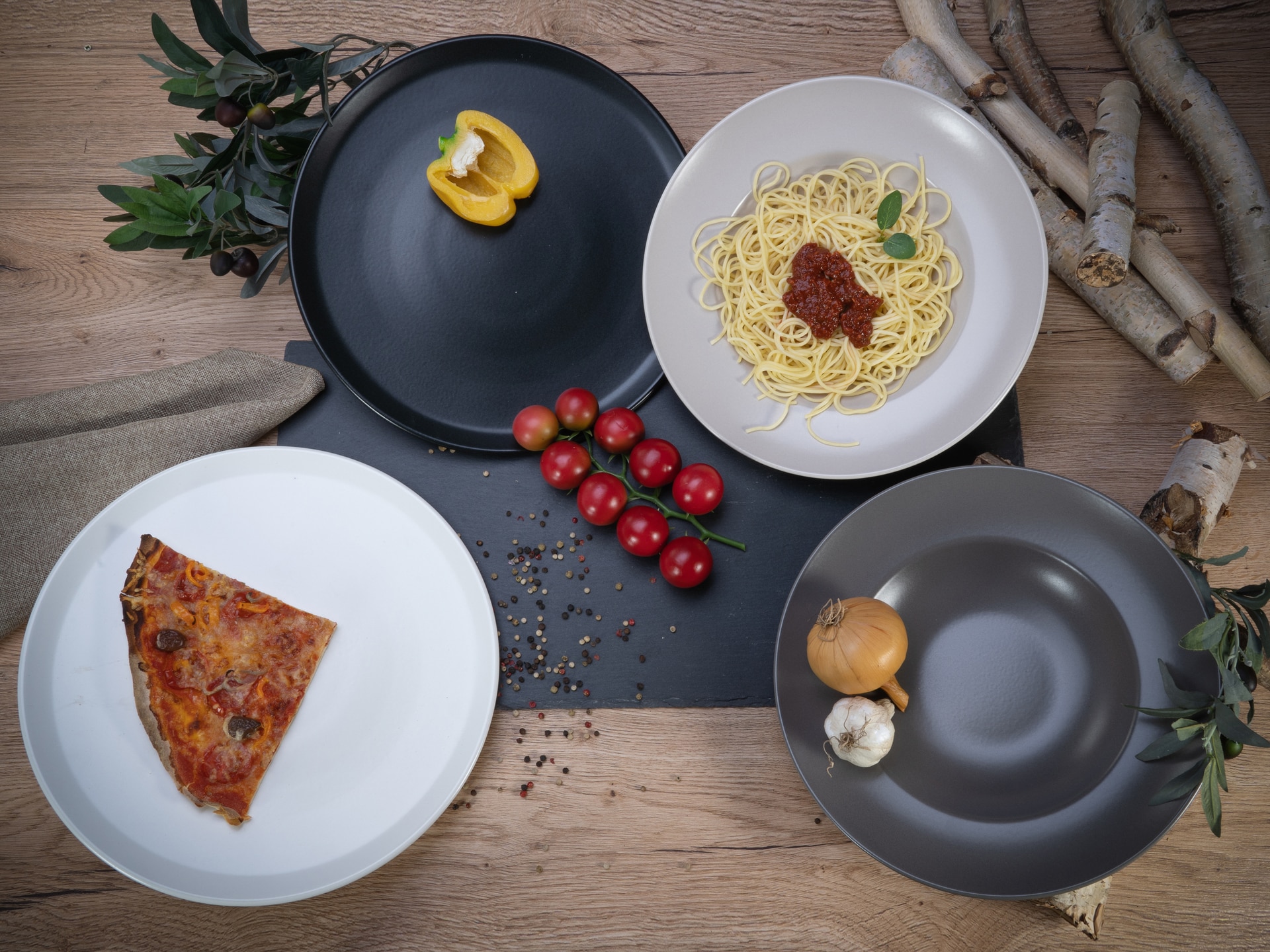 CreaTable Pizzateller XL MANHATTAN 6er Set 33 cm schwarz