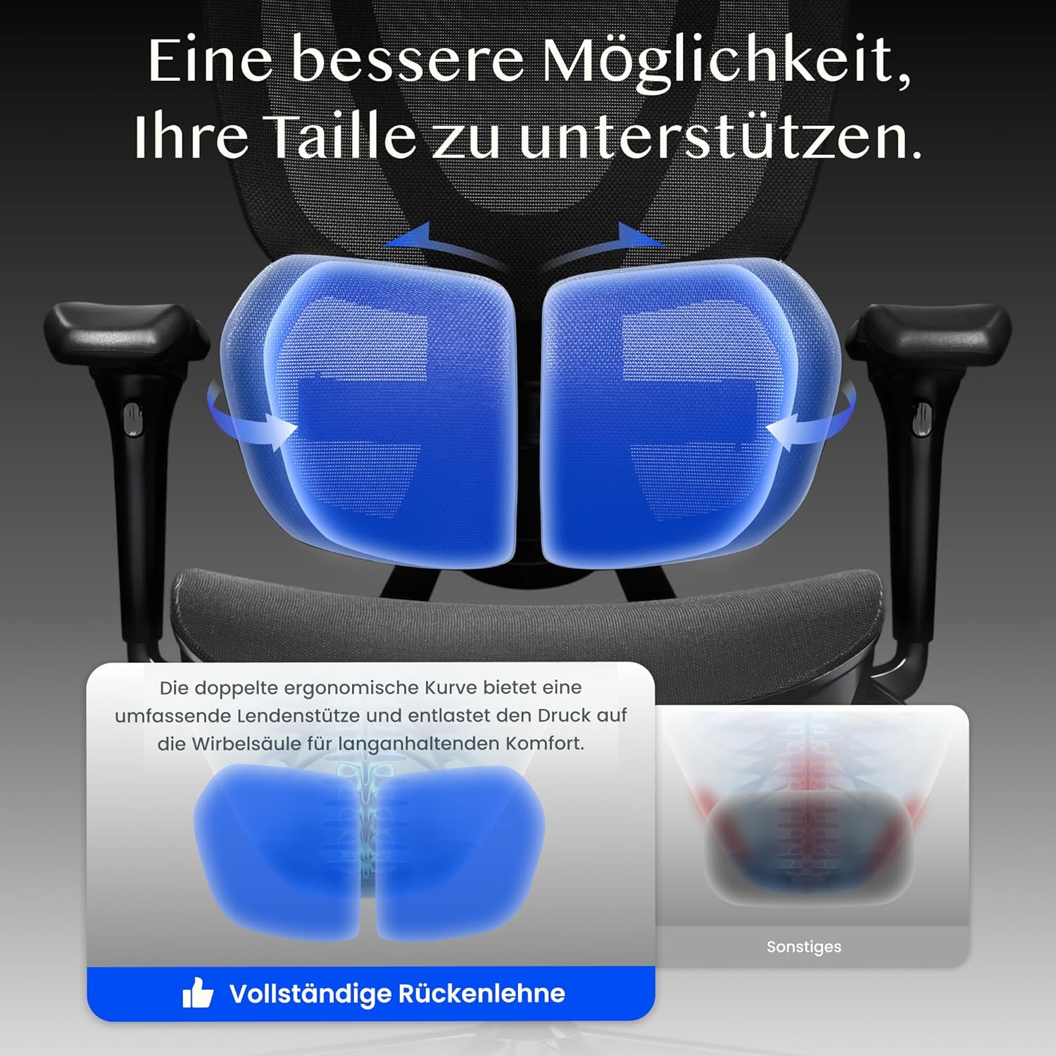 FLEXISPOT Sentinel Ergonomischer Bürostuhl mit Dual-Wing-Lendenstütze, 3D-Kopfstütze & Armlehnen, Verstellbarer Sitztiefe, Rückenlehne, & ausziehbarer Fußstütze, Arbeitsstuhl für Büro (Schwarz)