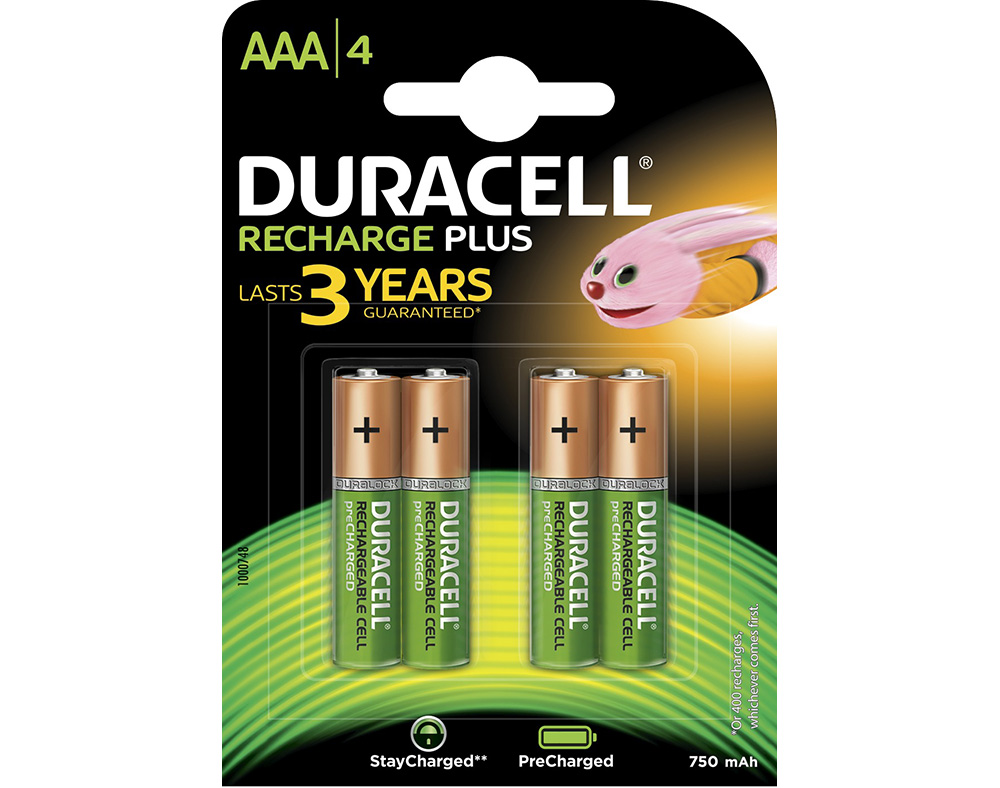PILHAS RECARREGÁVEIS DURACELL AAA 750MAH 4 UNIDADES