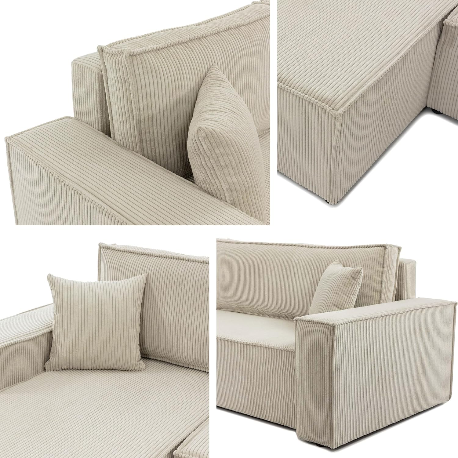 Mirjan24 Ecksofa Kobaro Cord Sofa Eckcouch Couch mit Schlaffunktion und Bettkasten Ottomane Universal, L-Form Couch Schlafsofa Bettsofa Farbauswahl (Poso 100)