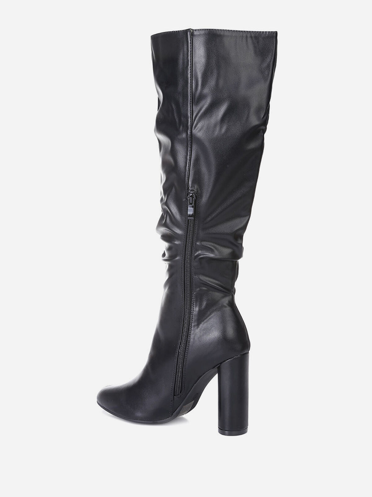 Bottes plissées à talon cylindre- Noir
