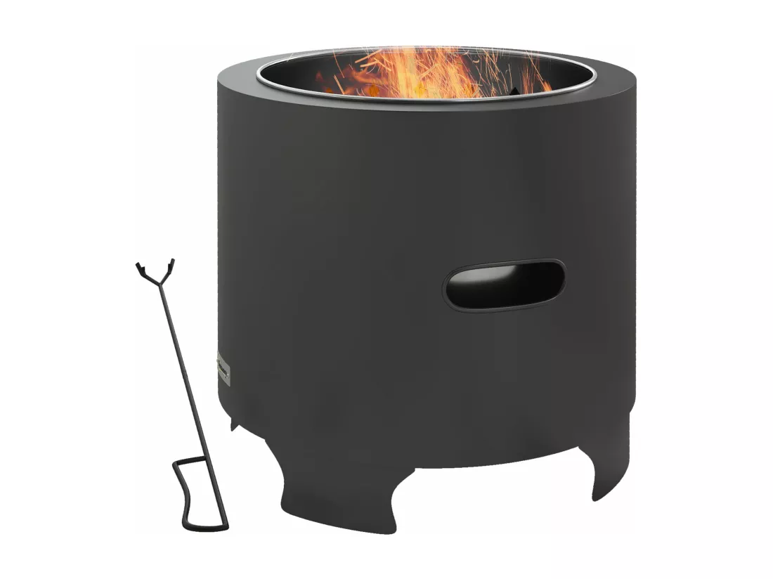 Brasero extérieur portable avec tisonnier - Ø 45 cm - acier inox métal noir