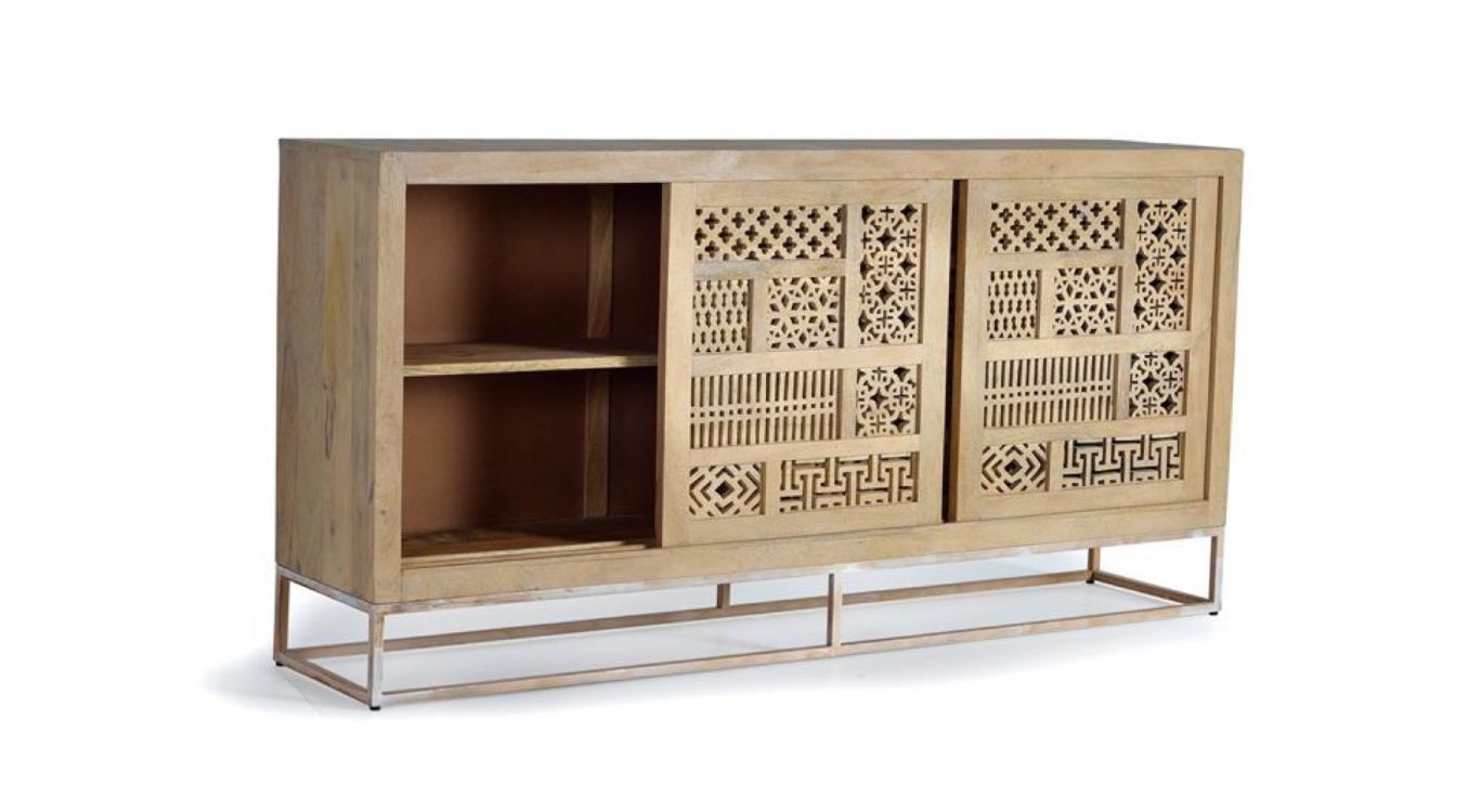 Bahut bois, fer marron 190x40x95cm - bois-fer