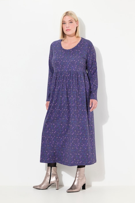 Jerseykleid, grafischer Druck, A-Linie, Rundhals, Langarm