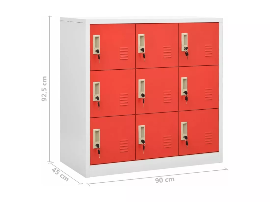 Armoires à casiers 2 pcs Gris clair et rouge 90x45x92,5cm Acier