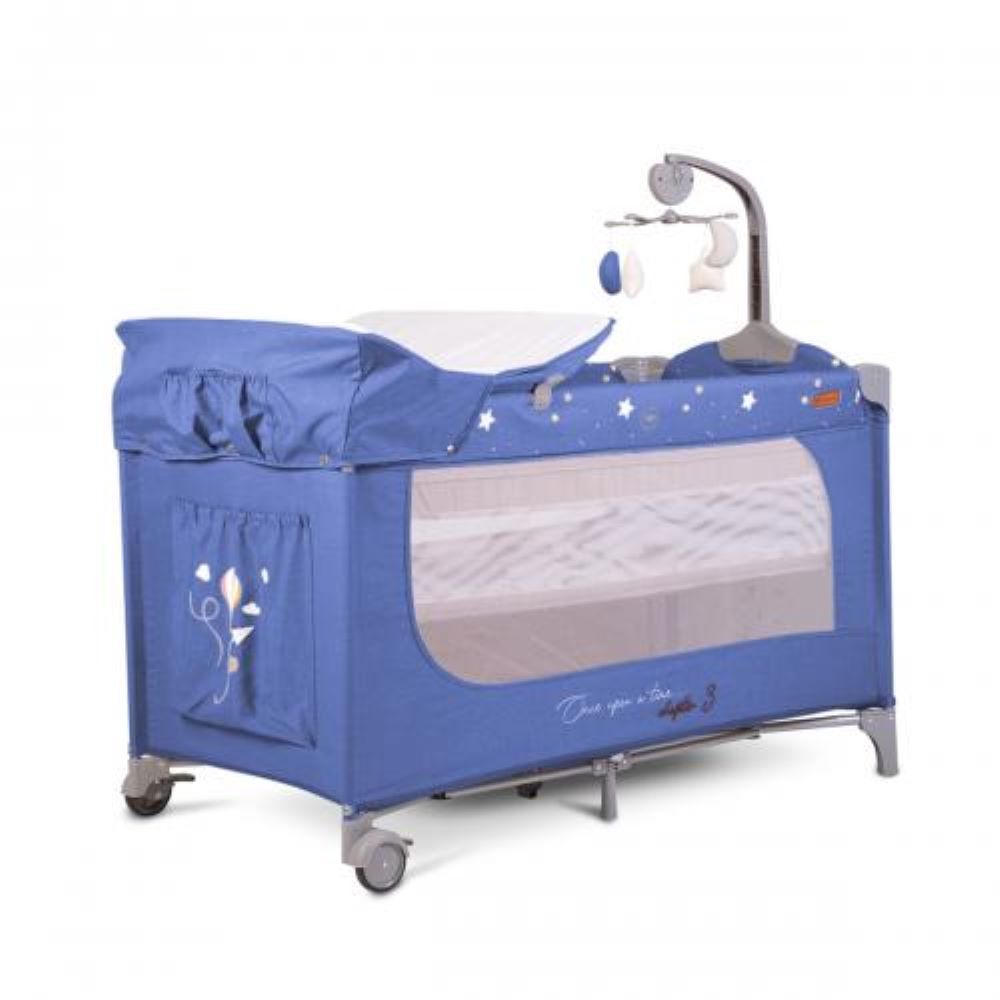 Cangaroo Reisebett Once upon a time Laufstall zwei Ebenen Matratze Wickelauflage blau