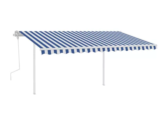 Auvent manuel rétractable avec LED 4,5x3 m Bleu et blanc