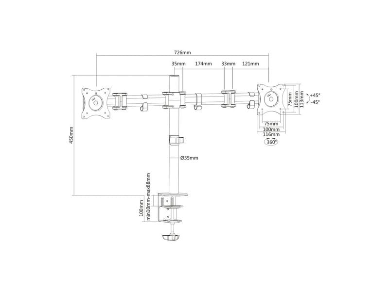 PureMounts Tischhalterung PM-OFFICE-02 bis 8 kg – Schwarz Ergonomische Tischhalterung für zwei Monitore von 13 bis 27