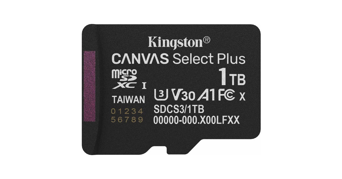 KingstonCanvas Select Plus 1 TB MicroSDXC geheugenkaart  (Zwart, UHS-I U3, Class 10, V30)