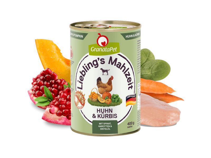 GranataPet Nassfutter Liebling's Mahlzeit Huhn & Kürbis 400 Alleinfuttermittel für ausgewachsene Hunde