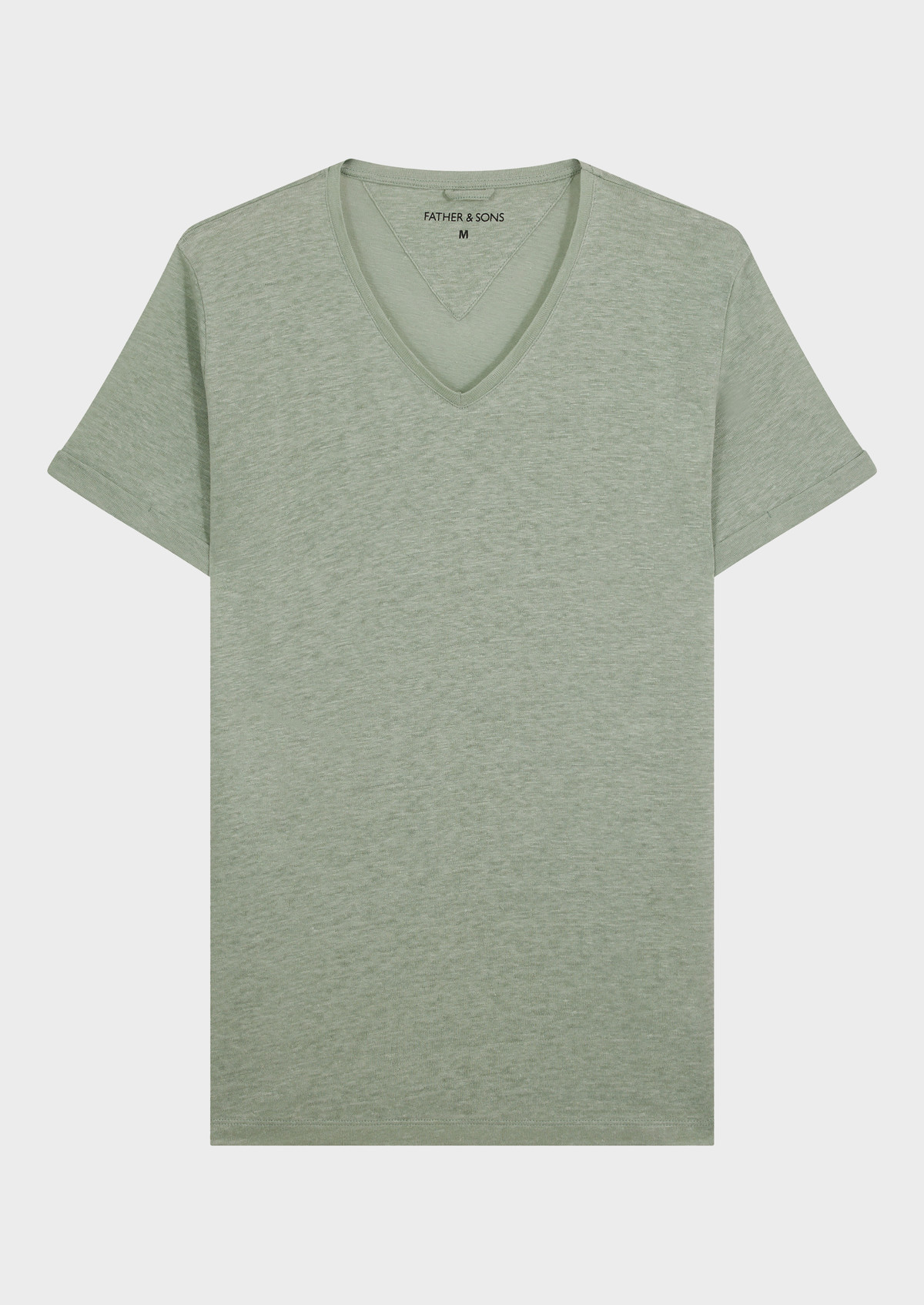 Tee-shirt manches courtes en lin col V uni vert d'eau